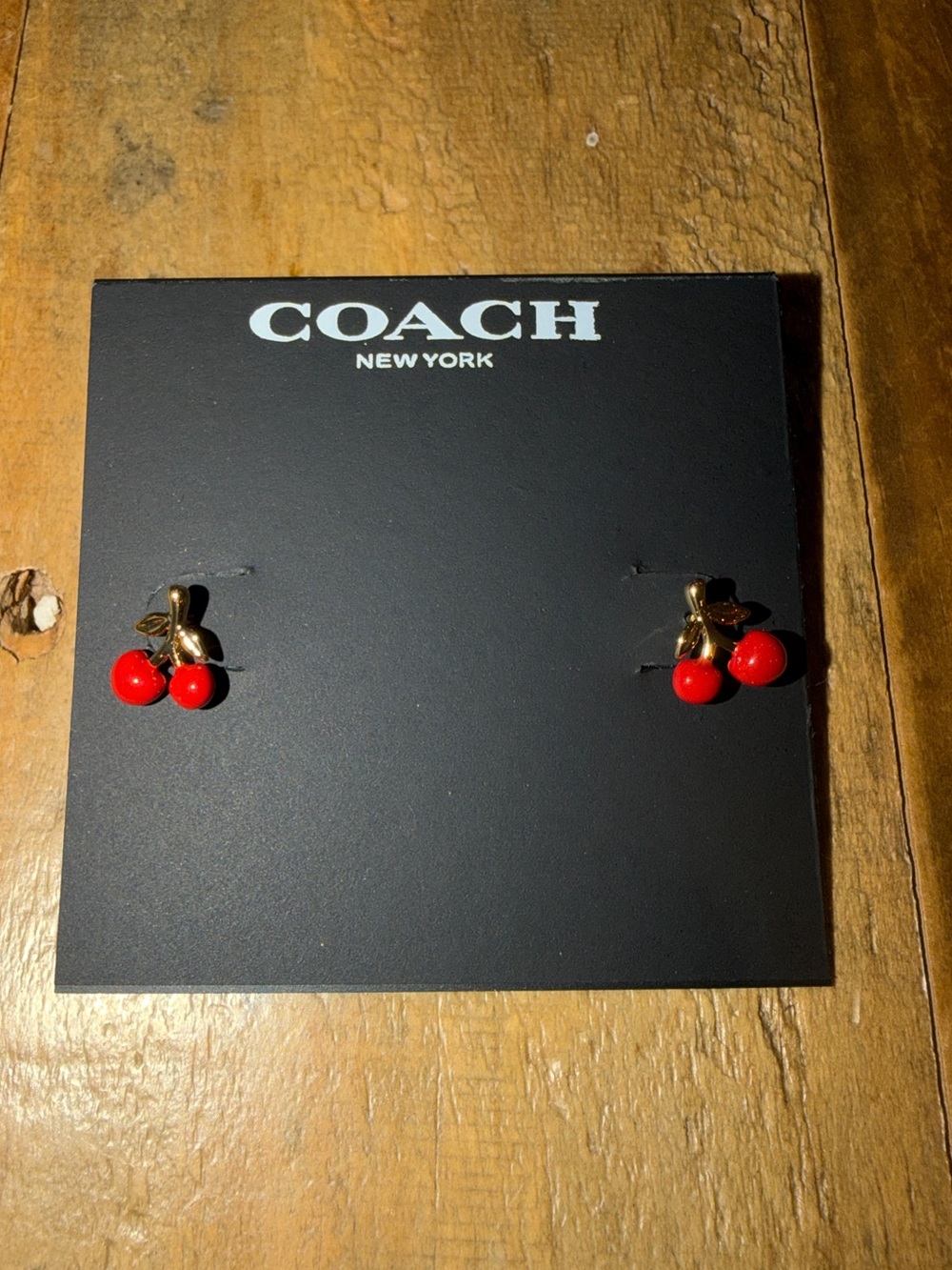 COACH Gold-Tone Cherry Stud Earrings with Red Enamel